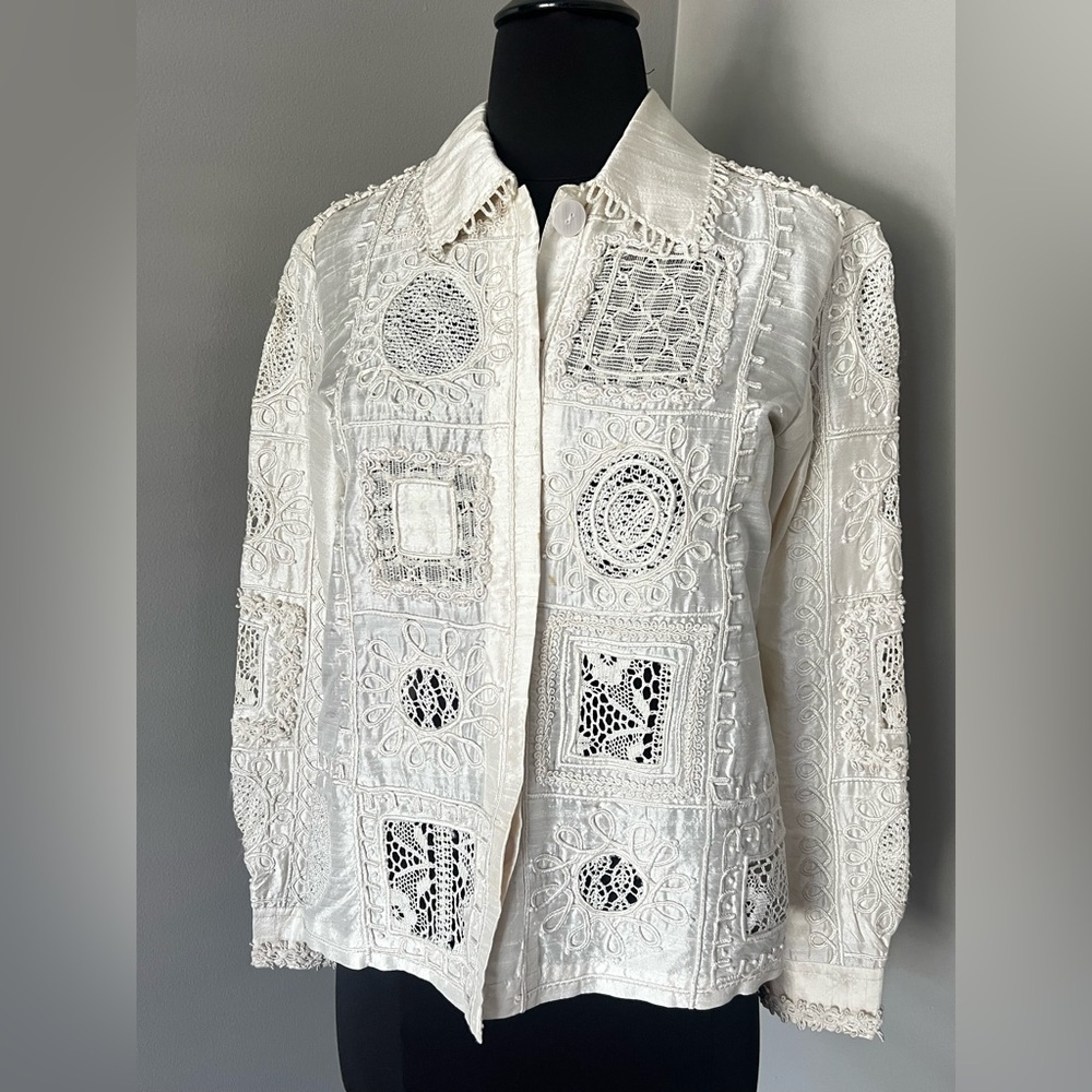 Coldwater Creek Ivory Crochet/Silk Lace Shirt